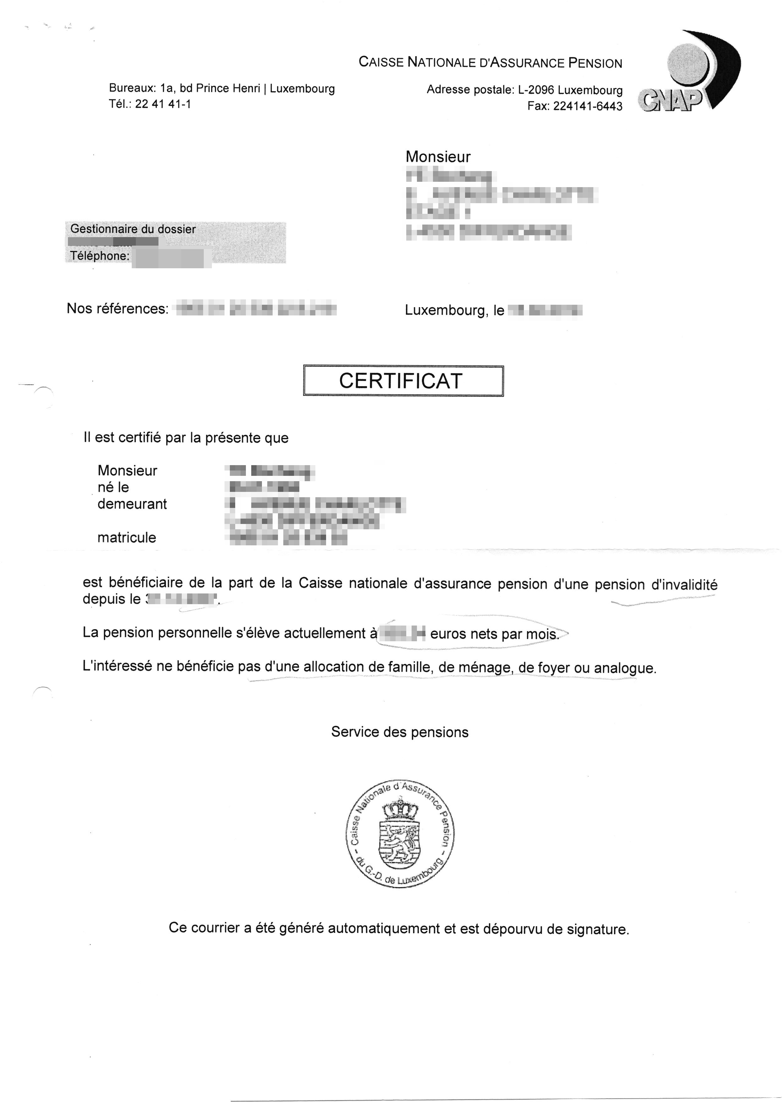cns luxembourg adresse envoi certificat